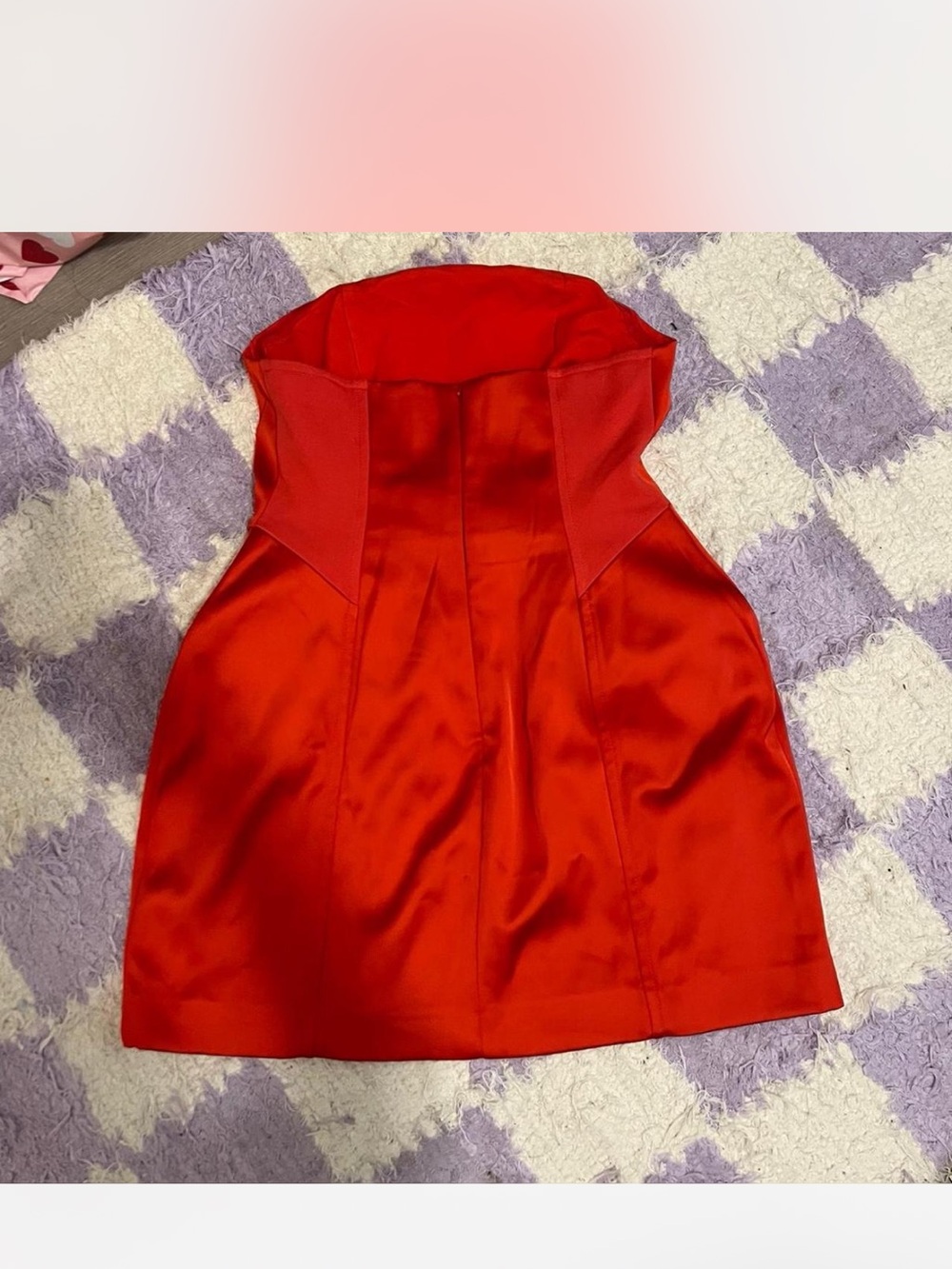 Anthropologie Sculpted Red Satin Mini Dress - Picture 2 of 7